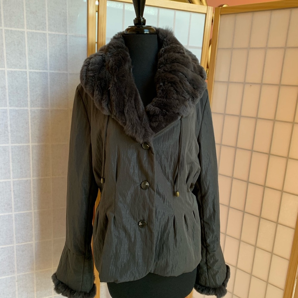 Autunno Jacket Coat with Rex Fur Trim Size M